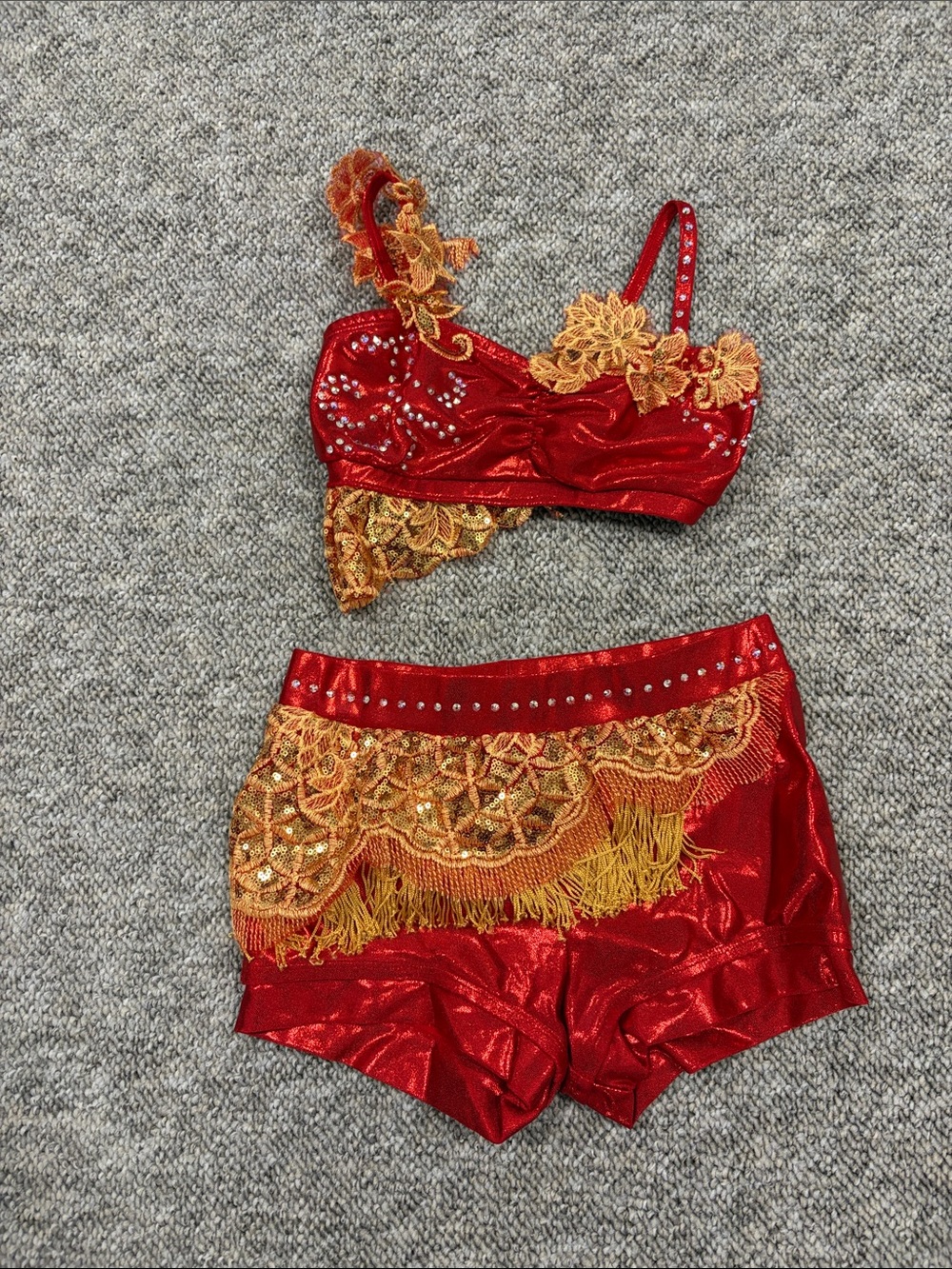 Red Lace-Trim Dance Costume